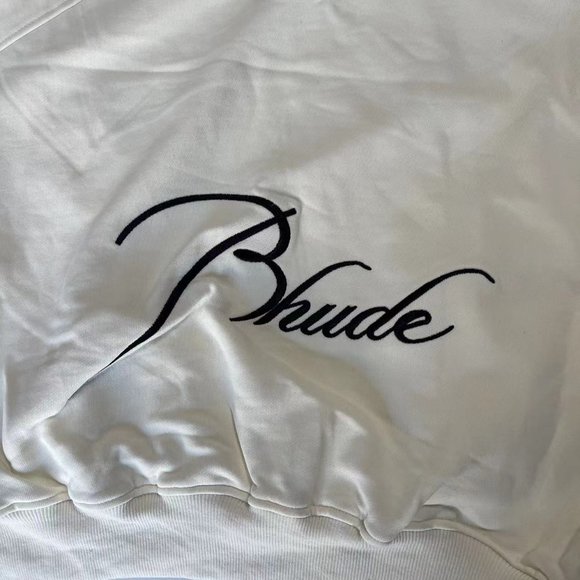 Rhude Autumn and Winter Stand Collar Half-Zip Letter Embroidered Hoodie - Cream - Picture 12 of 12